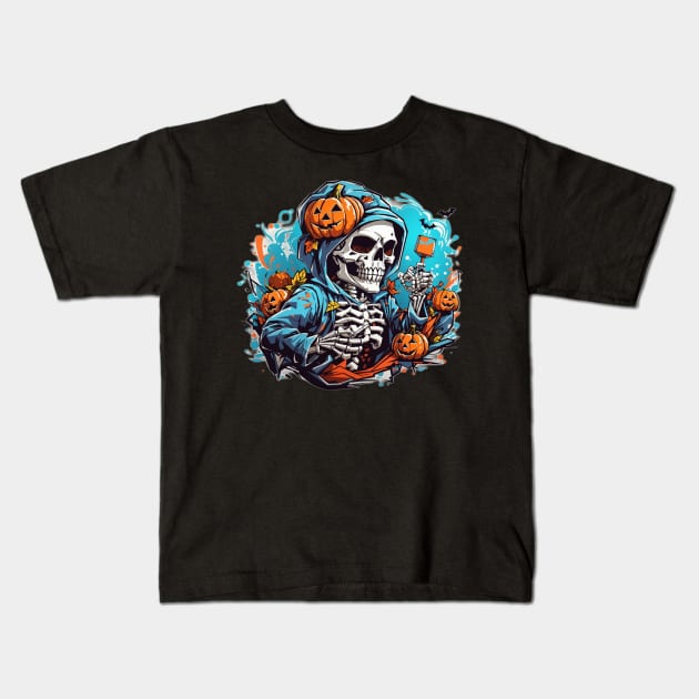 half skeleton Helloween Kids T-Shirt by Rizstor